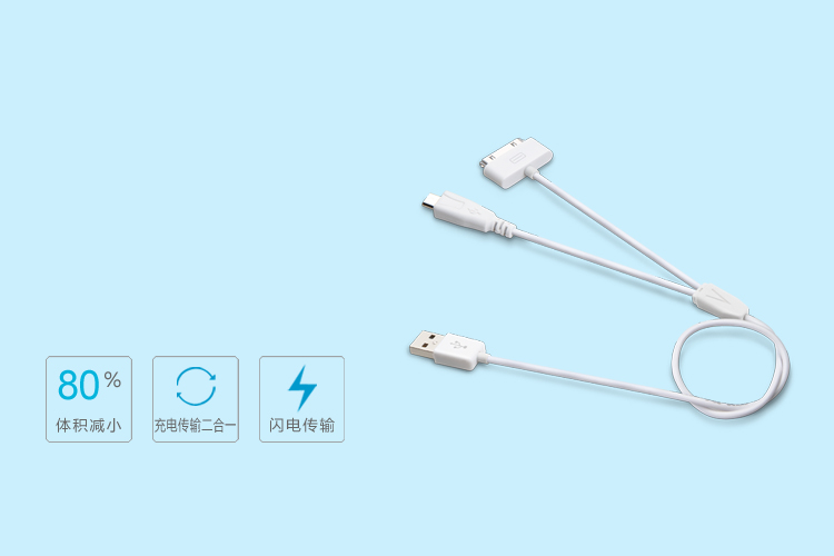 Micro USB+Apple 30-Pin USB二合一数据充电线  合二为一  一线充电